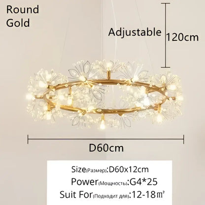 Crystal bionic petals gold chandelier for dining room