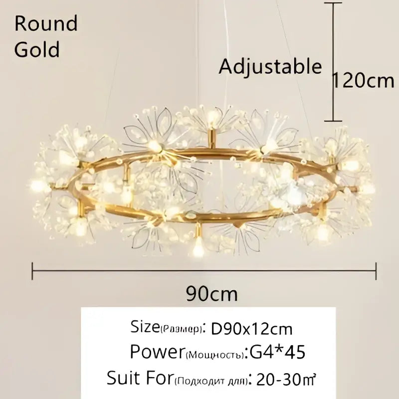 Crystal bionic petals gold chandelier for dining room