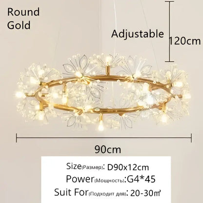 Crystal bionic petals gold chandelier for dining room