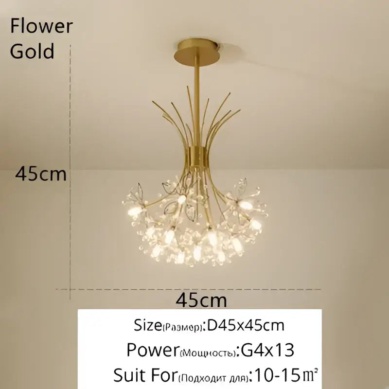 Crystal bionic petals gold chandelier for dining room