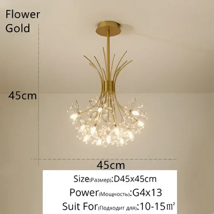 Crystal bionic petals gold chandelier for dining room