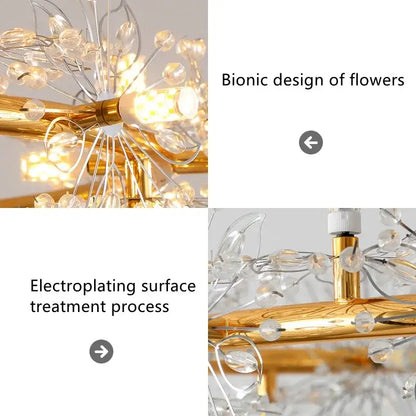 Crystal bionic petals gold chandelier for dining room