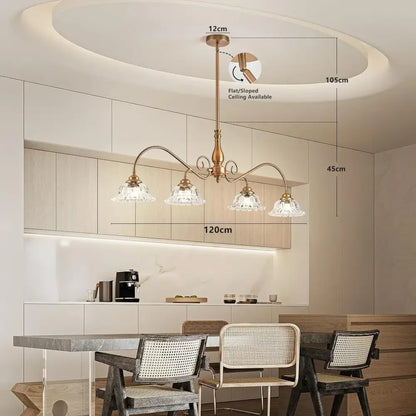 Crystal brass glass pendant chandelier for kitchen
