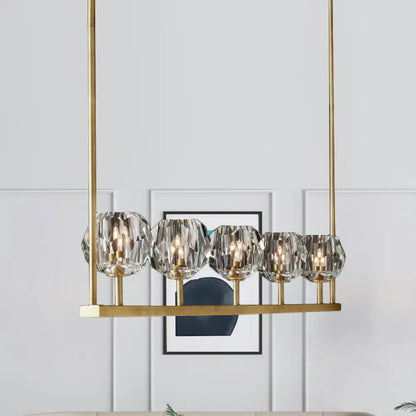 DecorBites™ Crystal Brass Island Light with 5 Beveled Bulbs - Modern Ceiling Suspension Lamp