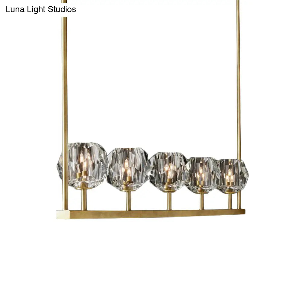 DecorBites™ Crystal Brass Island Light with 5 Beveled Bulbs - Modern Ceiling Suspension Lamp