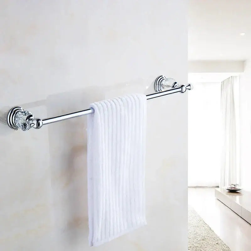 Crystal chrome towel bar bathroom rack with faceted accent