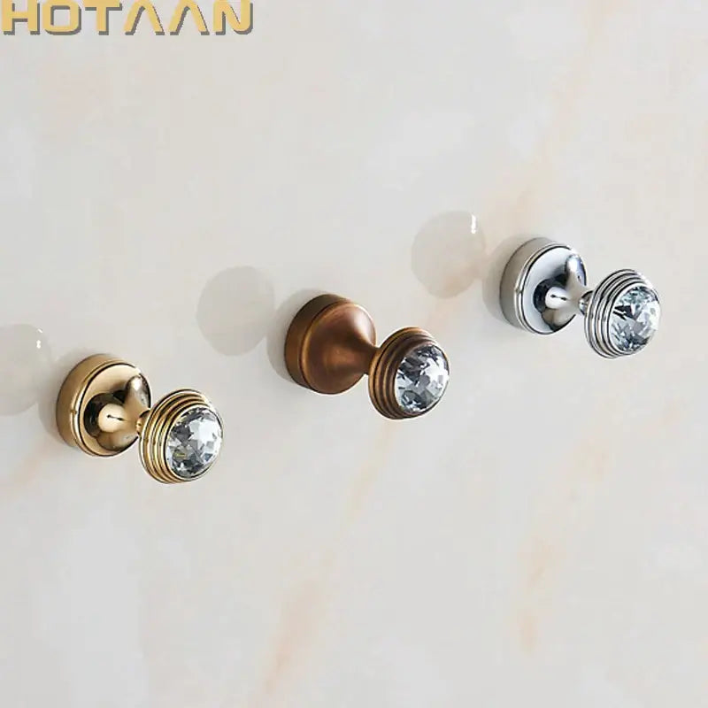 Crystal chrome wall hook set gold and antique brass bathroom decor