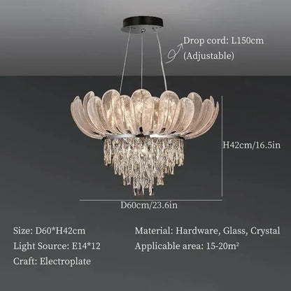 Crystal crown chandelier tiered glass light for living room