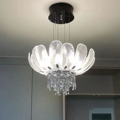 Crystal crown chandelier tiered glass light for living room