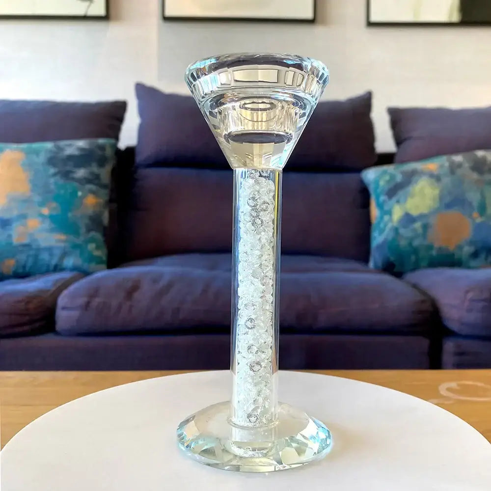 Crystal diamond glass candle holder dining room white bead inlay