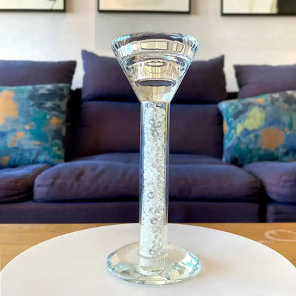 Crystal diamond glass candle holder dining room white bead inlay