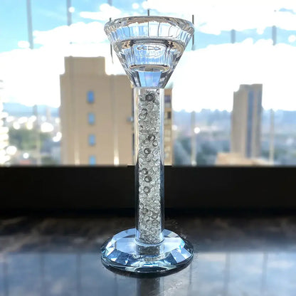 Crystal diamond glass candle holder dining room white bead inlay
