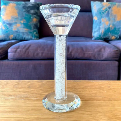 Crystal diamond glass candle holder dining room white bead inlay