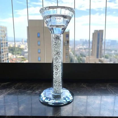 Crystal diamond glass candle holder dining room white bead inlay