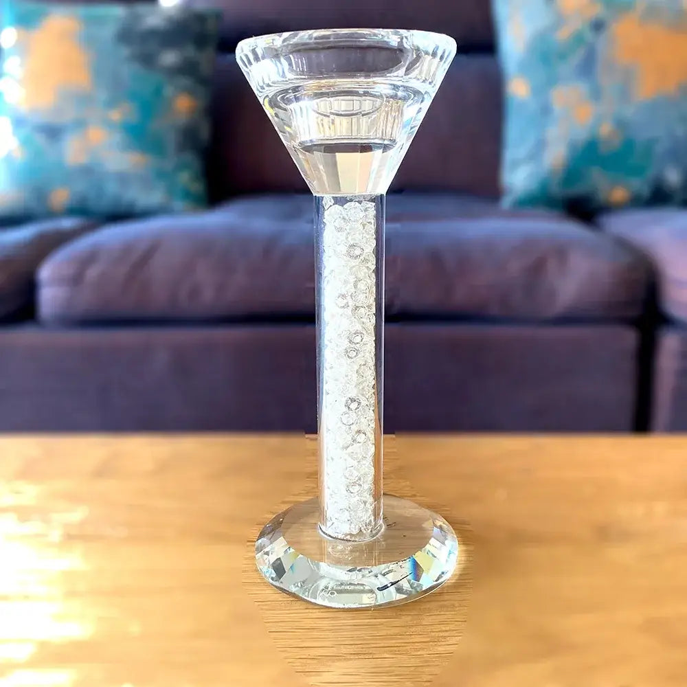 Crystal diamond glass candle holder dining room white bead inlay