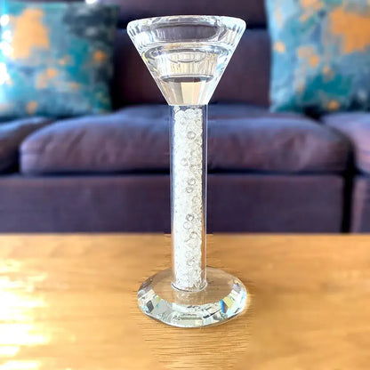 Crystal diamond glass candle holder dining room white bead inlay