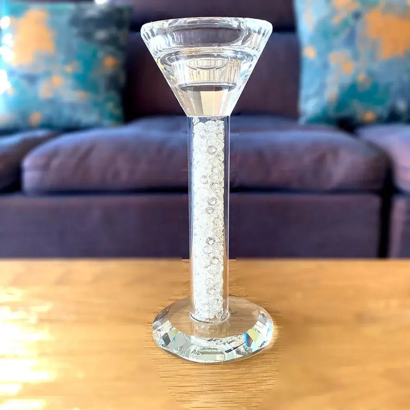 Crystal diamond glass candle holder dining room white bead inlay