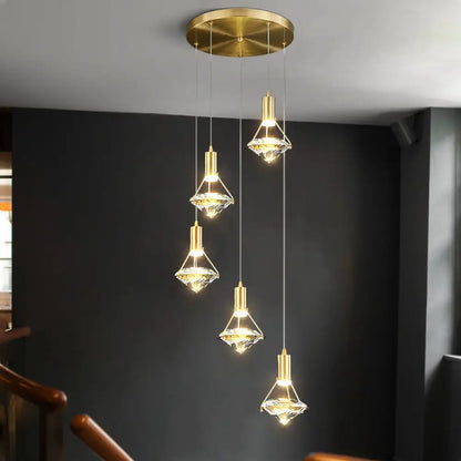 DecorBites™ Crystal Diamond Island Pendant Light with LED and Modern Gold Finish