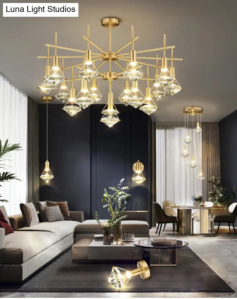 DecorBites™ Crystal Diamond Island Pendant Light with LED and Modern Gold Finish