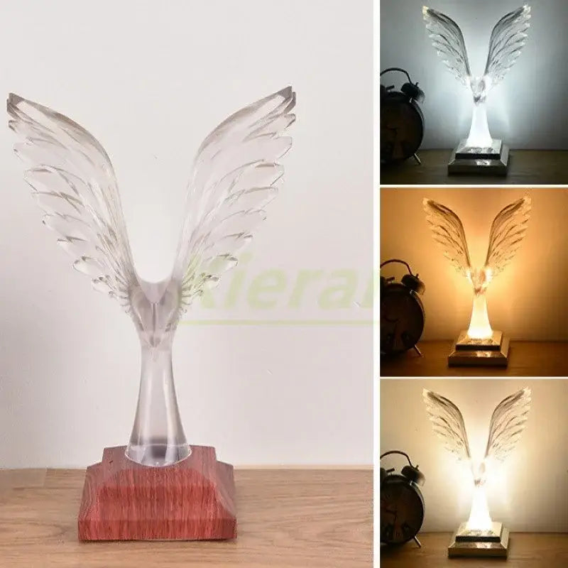 Crystal eagle led table table lamp for bedroom wood base
