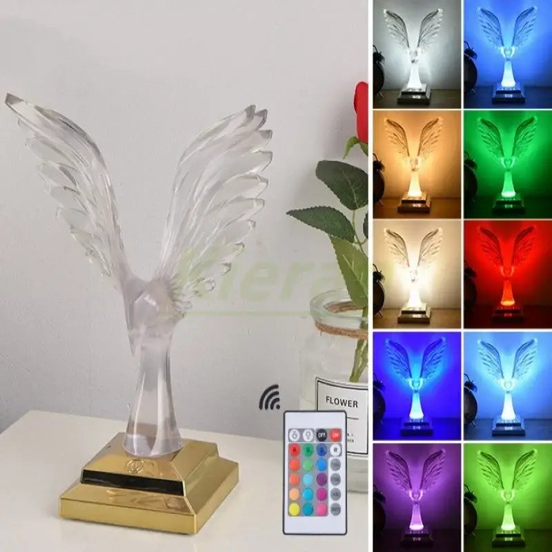Crystal eagle led table table lamp for bedroom wood base