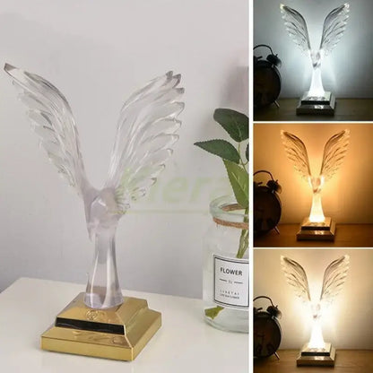 Crystal eagle led table table lamp for bedroom wood base