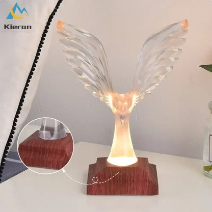 Crystal eagle led table table lamp for bedroom wood base