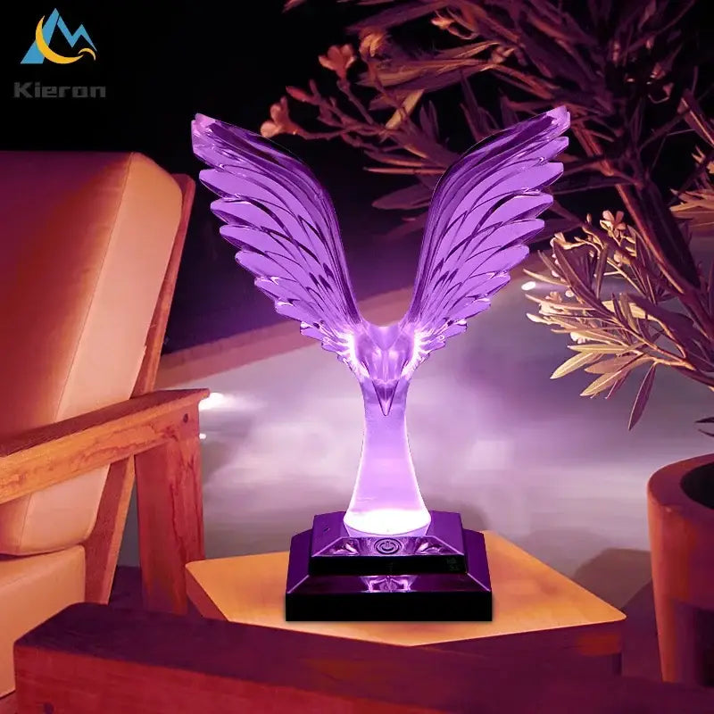 Crystal eagle led table table lamp for bedroom wood base