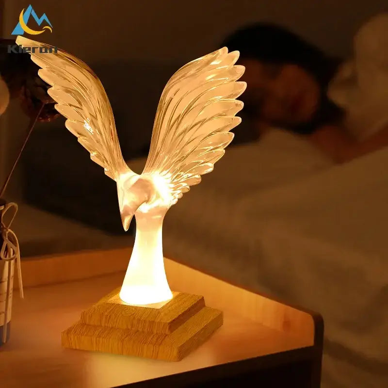 Crystal eagle led table table lamp for bedroom wood base