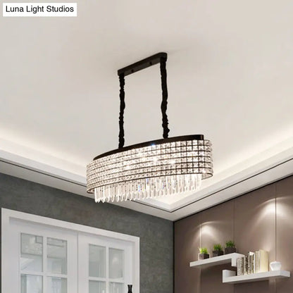 DecorBites™ Crystal-Encrusted Oblong Island Lamp with Modern 5-Light Design in Black Finish