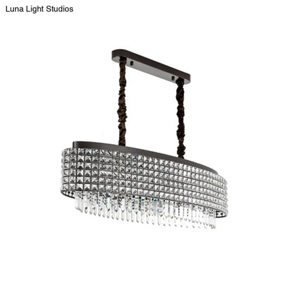 DecorBites™ Crystal-Encrusted Oblong Island Lamp with Modern 5-Light Design in Black Finish