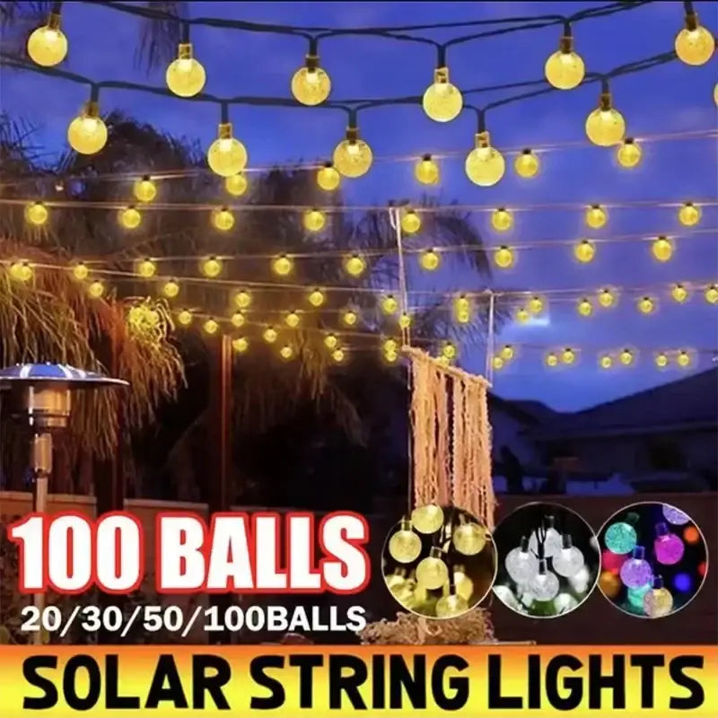 Crystal fairy solar string lights warm yellow patio decor