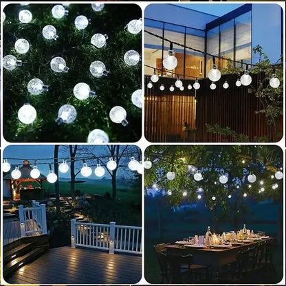 Crystal fairy solar string lights warm yellow patio decor