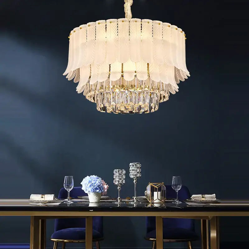 Crystal feather ceiling pendant light – living room glass chandelier