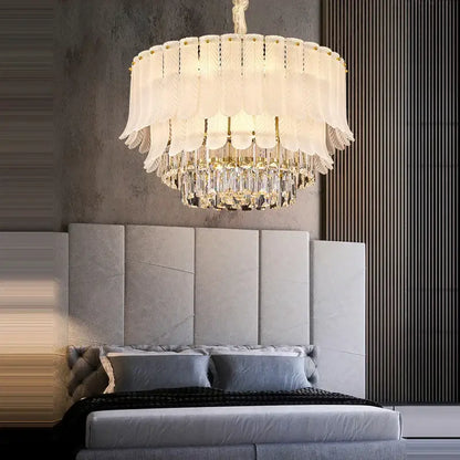 Crystal feather ceiling pendant light – living room glass chandelier