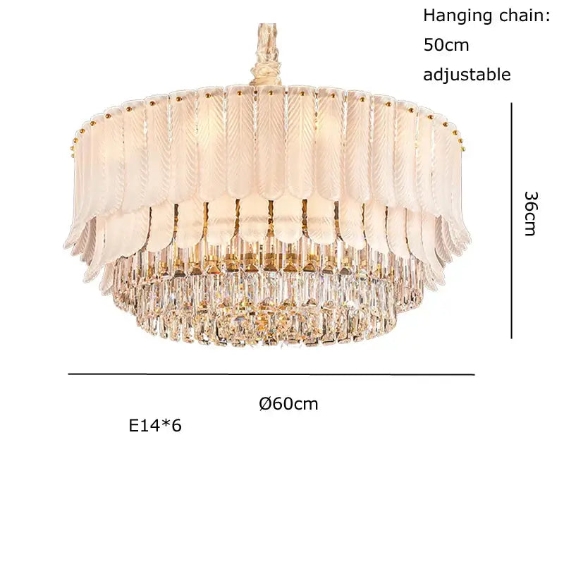 Crystal feather ceiling pendant light – living room glass chandelier