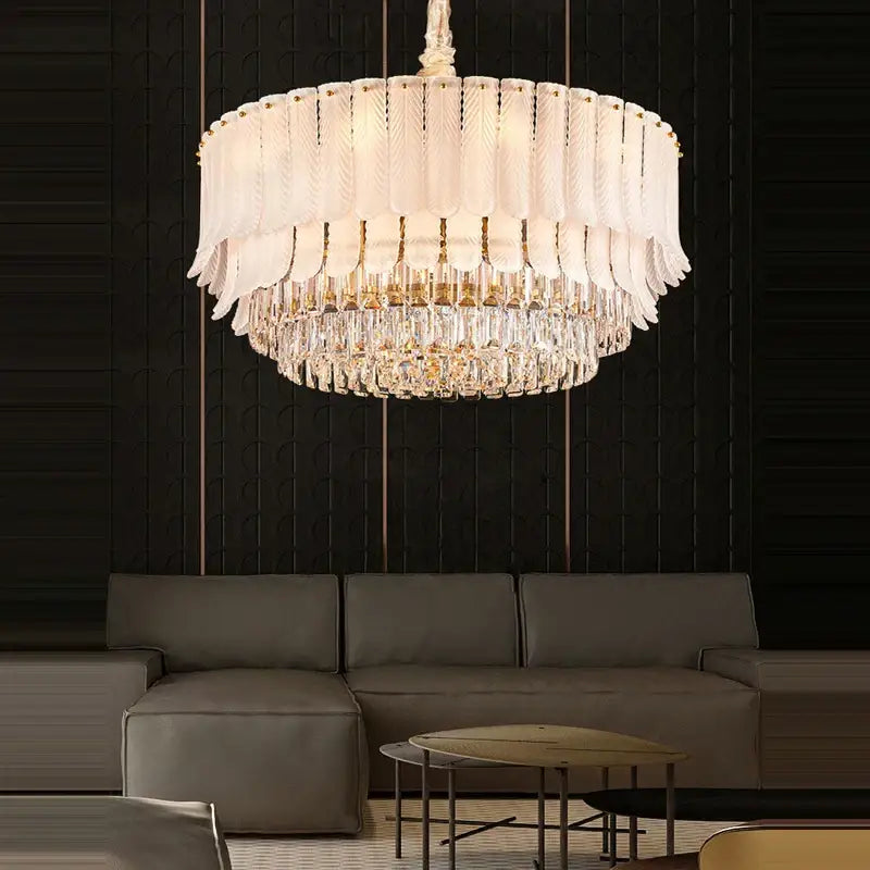 Crystal feather ceiling pendant light – living room glass chandelier