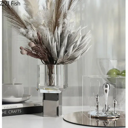 Crystal fish clear glass vase living room decor