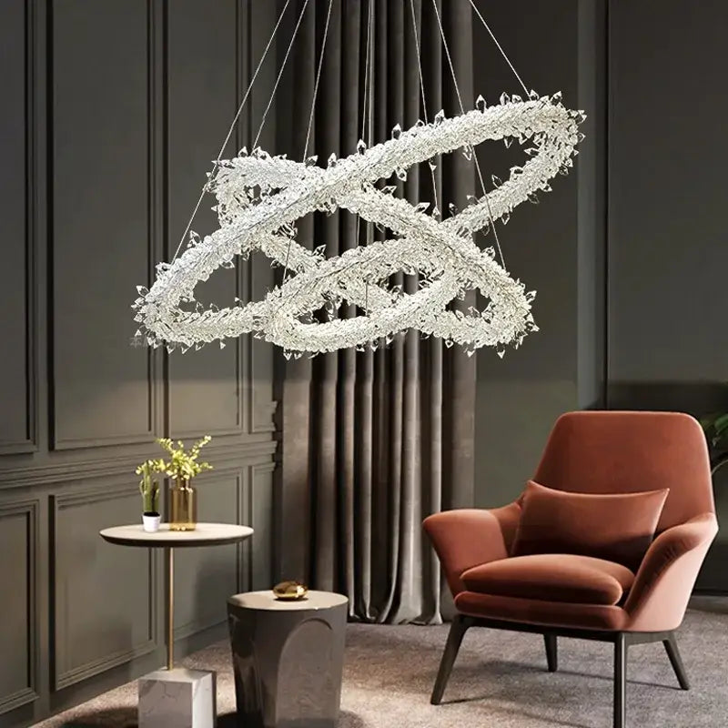 Crystal flower led ring chandelier for dining room lighting