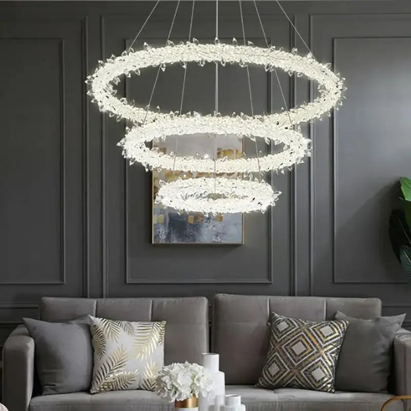 Crystal flower led ring chandelier for dining room lighting