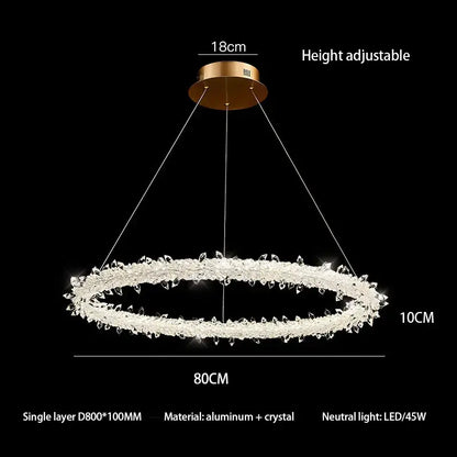 Crystal flower led ring chandelier for dining room lighting