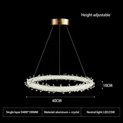 Crystal flower led ring chandelier for dining room lighting