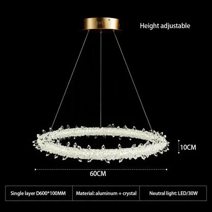 Crystal flower led ring chandelier for dining room lighting