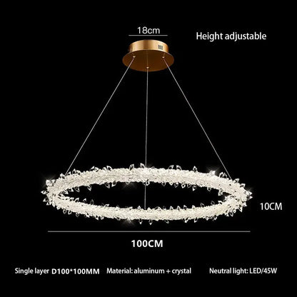 Crystal flower led ring chandelier for dining room lighting
