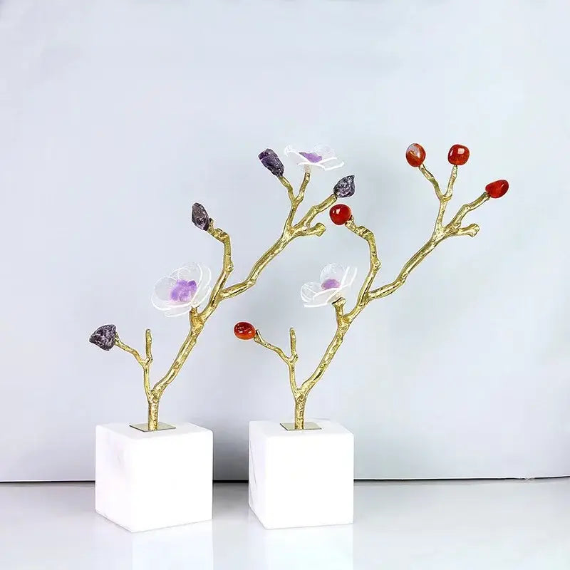Crystal flower tree sculpture with white marble base living room decor