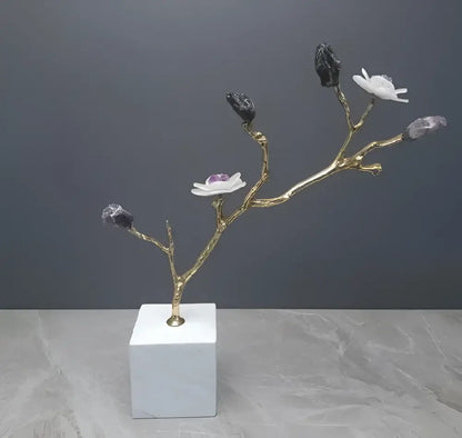 Crystal flower tree sculpture with white marble base living room decor