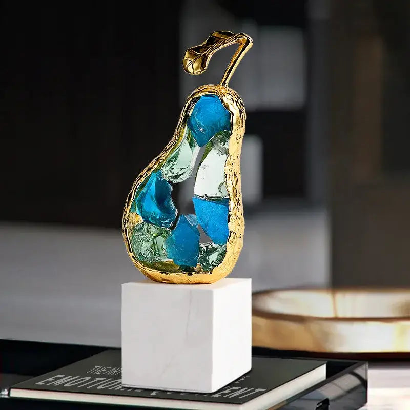 Crystal fruit sculpture set with blue & green glass for living room
