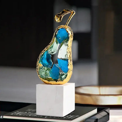 Crystal fruit sculpture set with blue & green glass for living room
