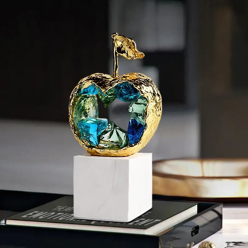 Crystal fruit sculpture set with blue & green glass for living room