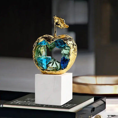 Crystal fruit sculpture set with blue & green glass for living room